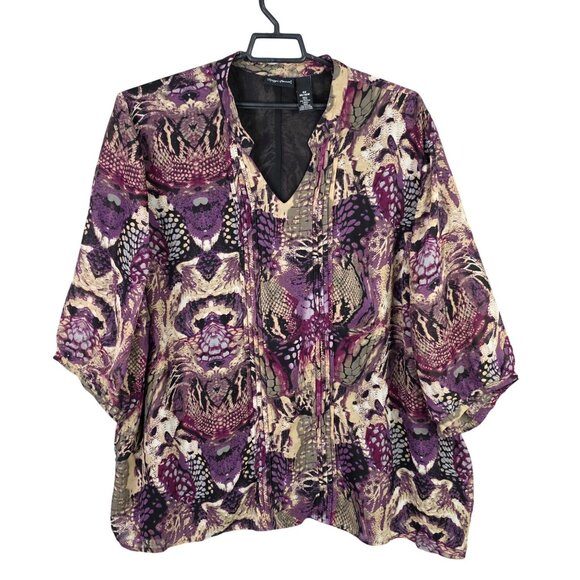Womens Maggie Barnes Purple Abstract Print Tunic Top 3/4 Sleeve Polyester 4X - Picture 1 of 7
